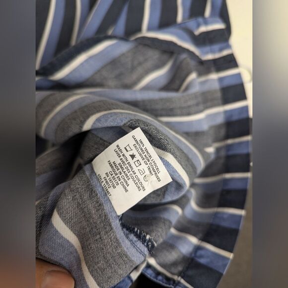 Frank And Oak Tencel Shirt men’s Blue Stripe Button Down Summer Sz L - Picture 7 of 9